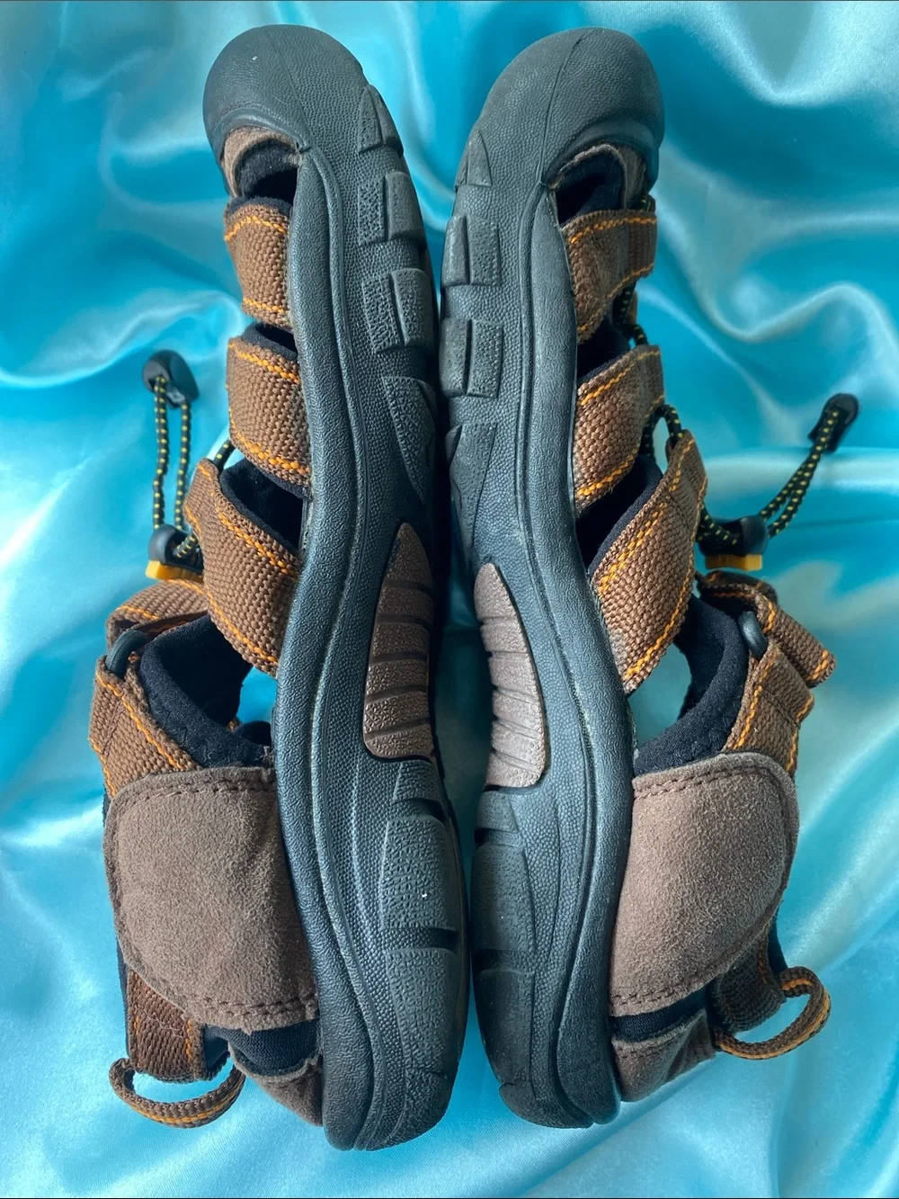 Keen Kids Brown Orange and Black Sport Sandals with Bungee Lacing